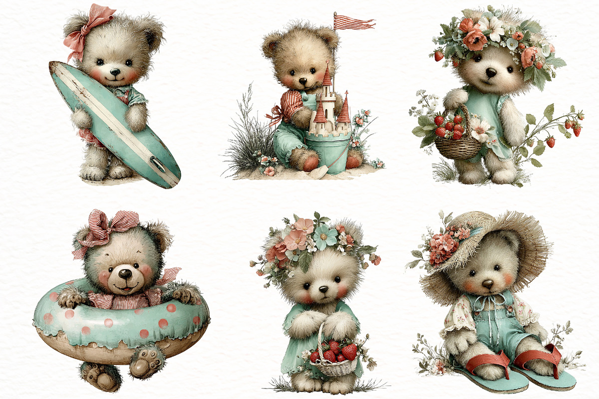 Whimsical Summer Teddy Bear Clipart, an Illustration by Designworld (Photo 3 of 8)