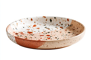 Ceramic plate with speckled design in neutral tones perfect for serving or disp, a Food & Drink Photo by AlyaAnd