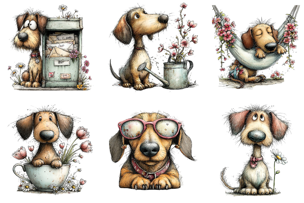 Whimsical Spring Dachshund Clipart, an Illustration by Dream Creation (Photo 5 of 6)