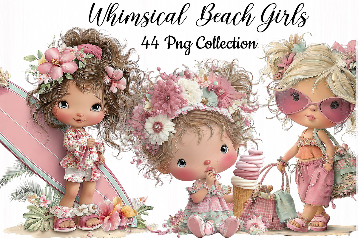 Whimsical Summer Beach Girls Clipart, an Illustration by DreamCafeArt (Photo 1 of 7)