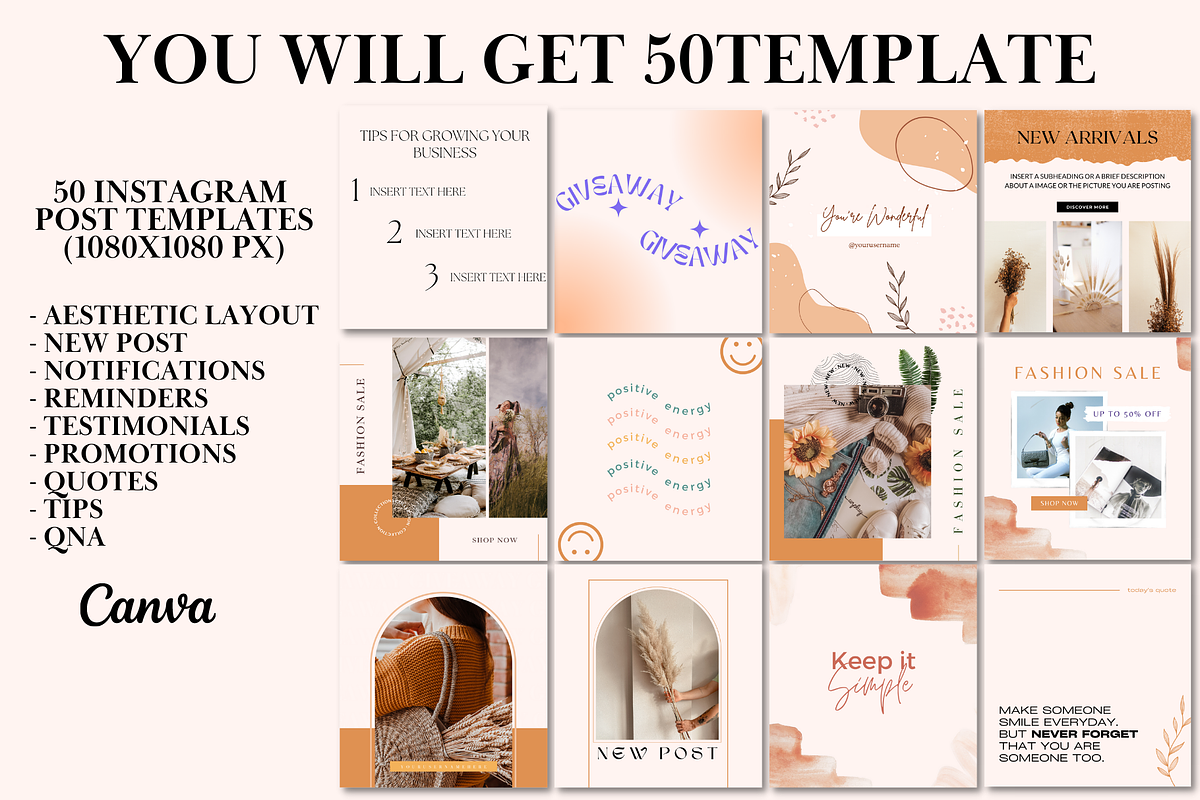 50 Boho Instagram Template Canva, a Social Media Template by Daily Creative (Photo 4 of 6)