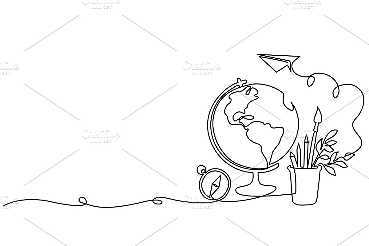 Globe, paper plane, compass, pens, an Object Illustration by Valenty