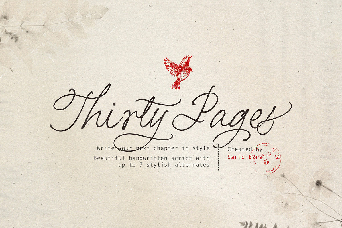 Thirty Pages - Handwritten Script, a Script Font by Sarid Ezra (Photo 1 of 9)
