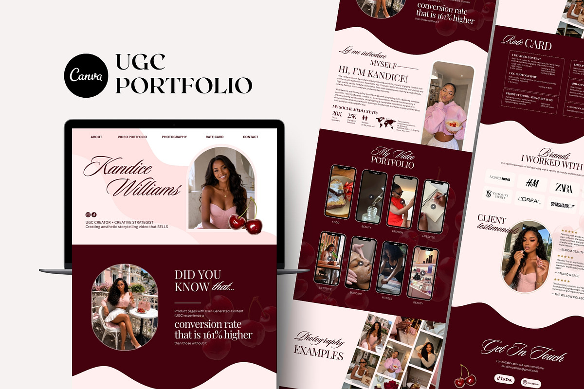 Cherry UGC Portfolio Template Canva, a Landing Page Template by Business Chic (Photo 1 of 5)