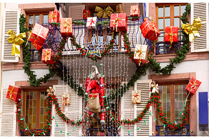Christmas Decorated Balcony with, an Architecture Photo by kavalenkava