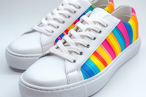 Rainbow striped sneakers stylish foo, a Food & Drink Photo by Pixeness Studio