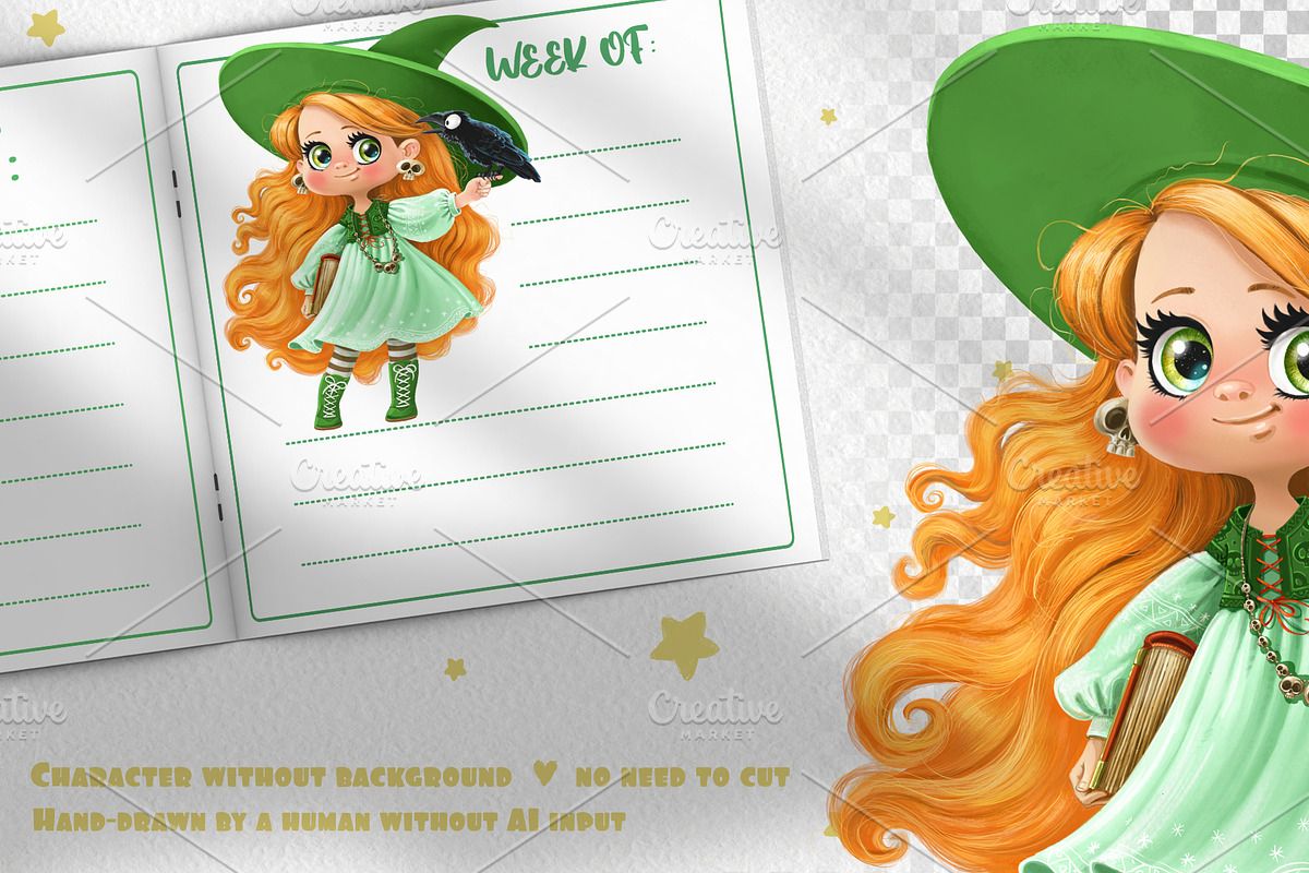 Cute witch girl with black raven, a Person Illustration by Azuzlikus (Photo 2 of 3)