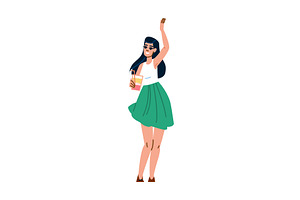 Young woman dancing and drinking, a Food Illustration by pikepicture