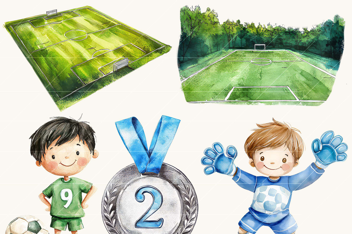 Watercolor Cute Soccer Clipart, a Sport Illustration by Design Scotch (Photo 7 of 9)