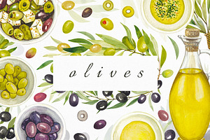 Olives. Watercolor collection