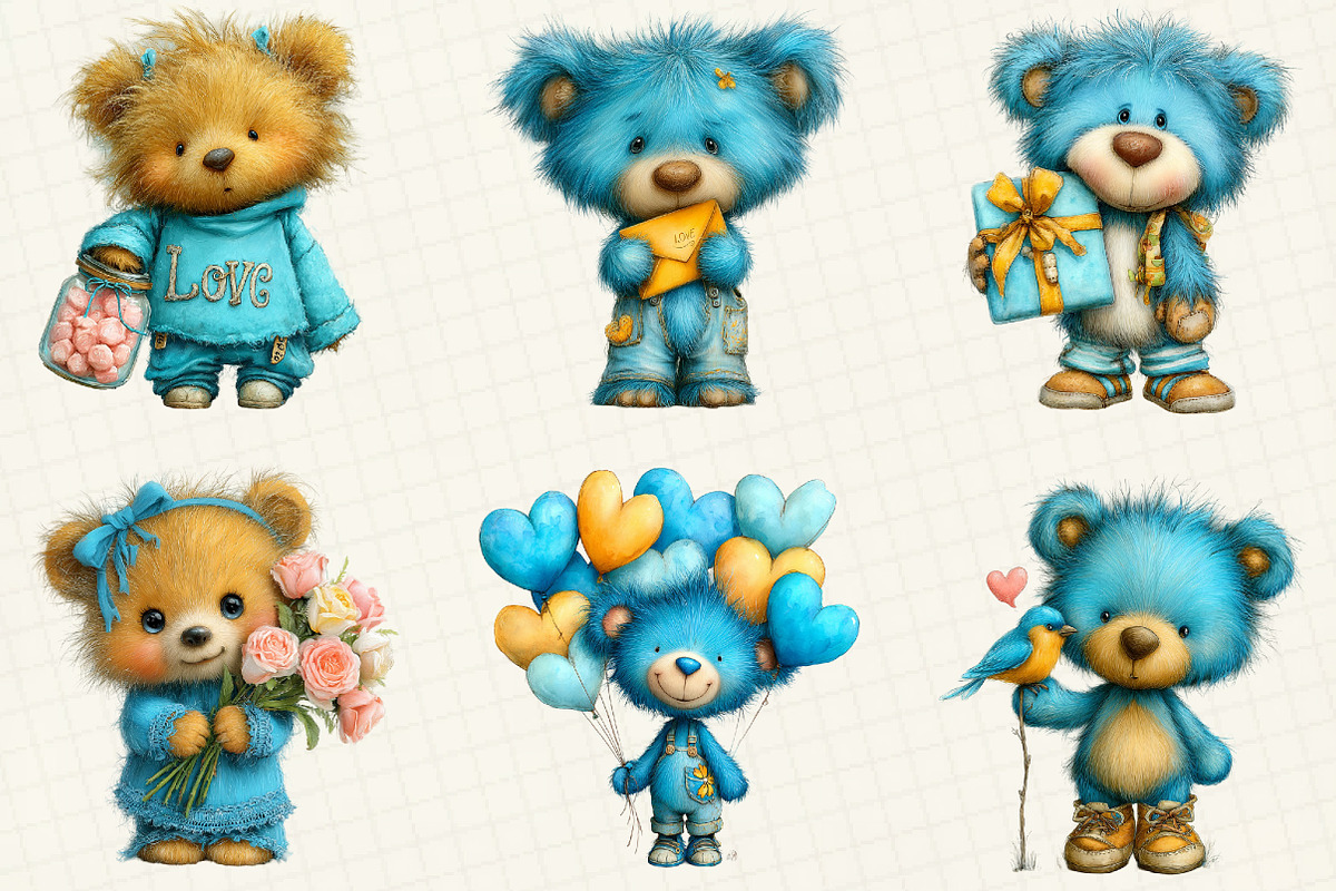Quirky Valentine Teddy Bear Clipart, an Illustration by DreamCafeArt (Photo 3 of 6)