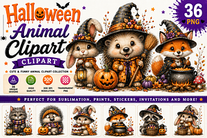 Cute Halloween Animal PNG Bundle