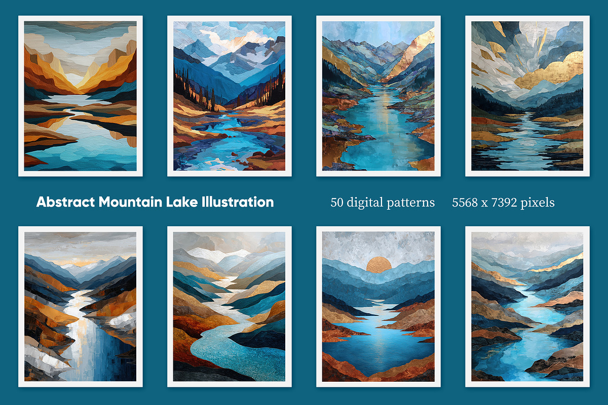 Abstract Mountain Lake Illustration, a Decorative Illustration by Housui Patterns (Photo 2 of 12)