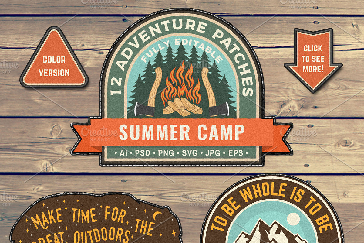 Summer Camp Adventure Patches, a Branding & Logo Template by sivVector (Photo 2 of 2)