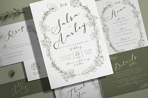 Flowers Sage Wedding Invitation Set, an Invitation Template by Aarley Kaiven