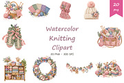 Watercolor Knitting Clipart, a Decorative Illustration by BerryPieArt (Thumbnail 1 of 4)