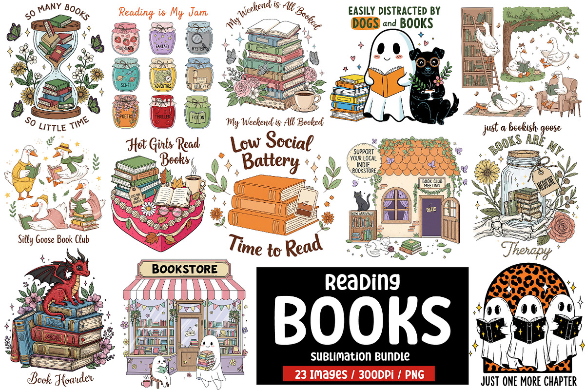 Reading Books Sublimation Bundle PNG, an Illustration by CreationArt (Photo 1 of 16)