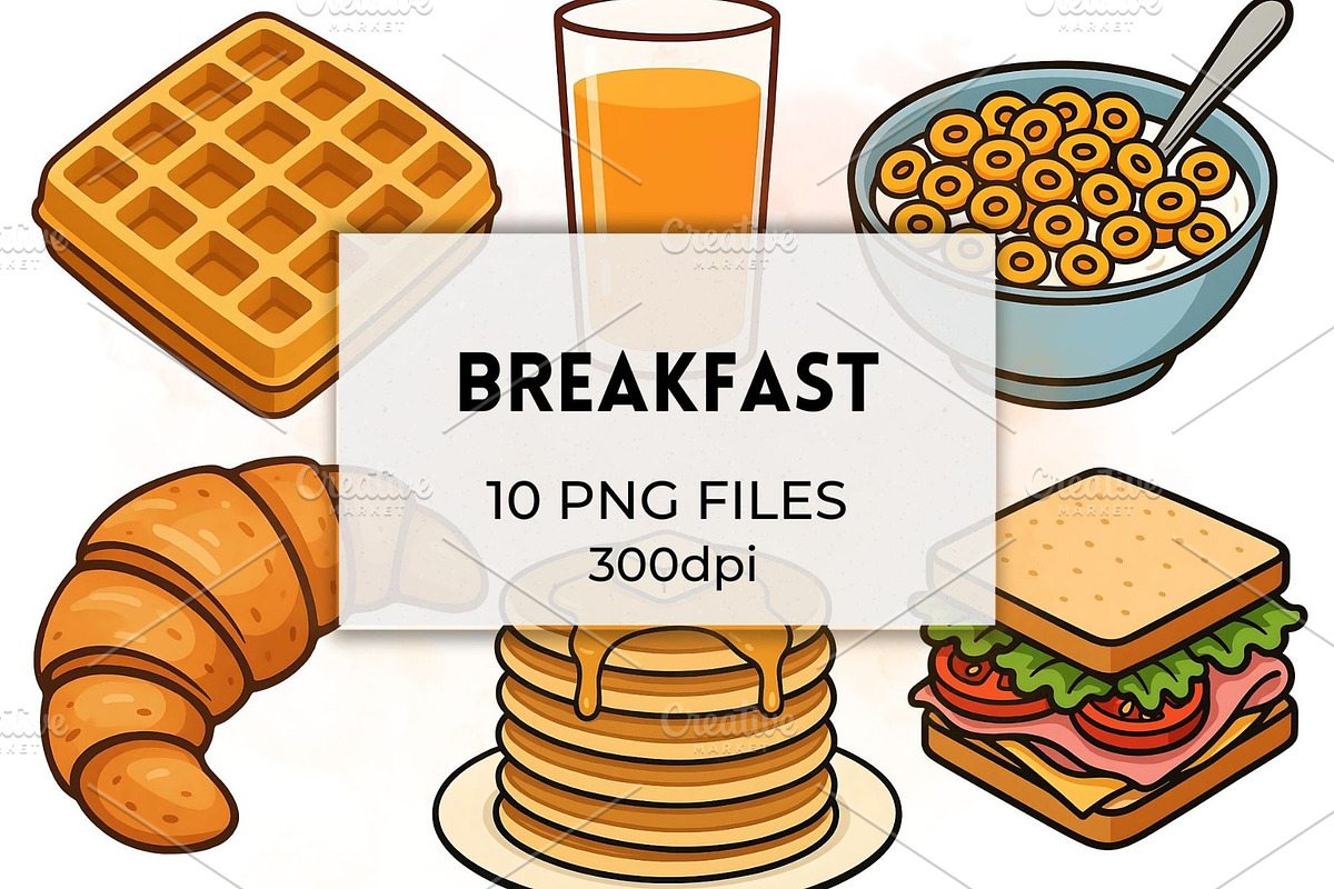 Breakfast Clipart PNG Food Graphics, a Food Illustration by QM_ART (Photo 1 of 7)