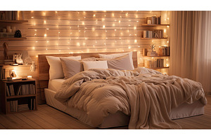glow string lights wood ai generated, a Beauty & Fashion Photo by pikepicture