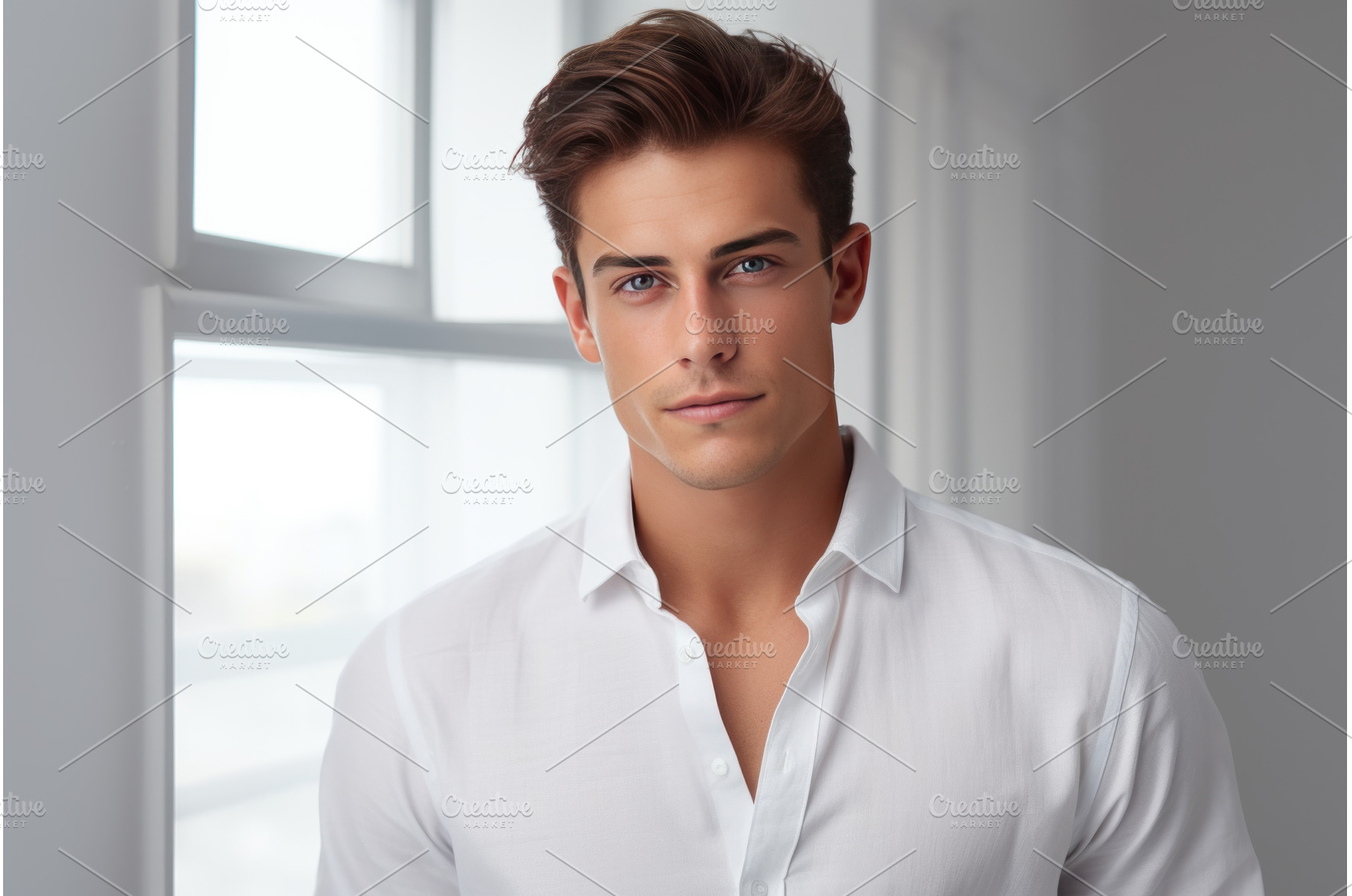 Handsome young man on light window, a Person Photo by Ylivdesign