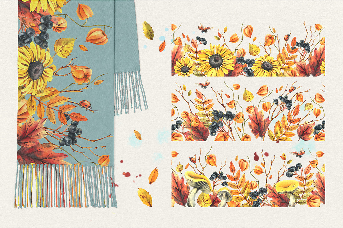 Autumn Watercolor Seamless Borders, an Illustration by NATASHA CHU (Photo 3 of 4)