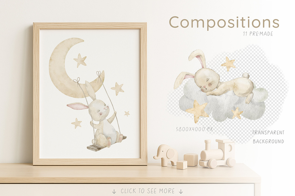 Watercolor Bunny Baby Clipart, an Illustration by Alisles (Photo 3 of 14)