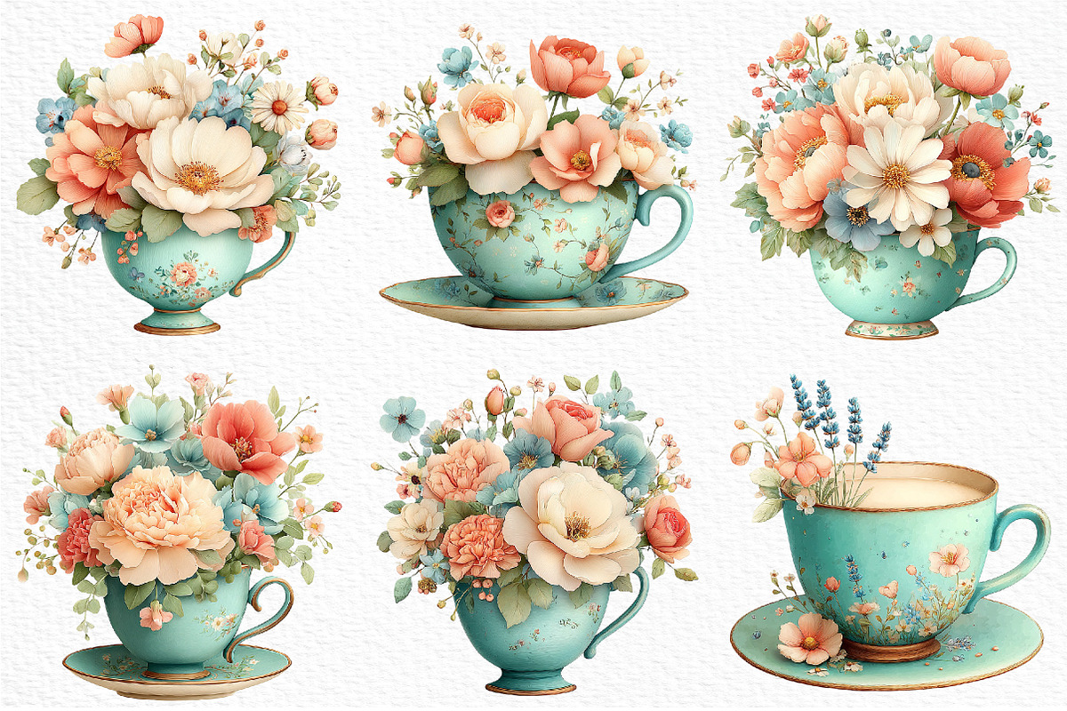 Mother’s Day Floral Teacup Clipart, an Illustration by Craft Nest (Photo 4 of 12)