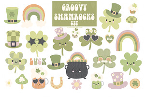 Groovy Shamrocks set, a Seasonal Illustration by Poppymoondesign