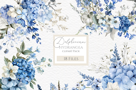 Blue hydrangea and delphinium png, a Decorative Illustration by Invite to Clipart