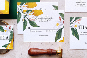 Lemon Watercolor Wedding Invitation