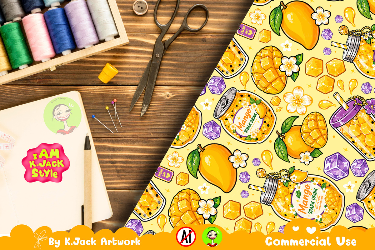 Mango Spark Drink Seamless Pattern, a Background Graphic by K.JackArtwork (Photo 6 of 8)