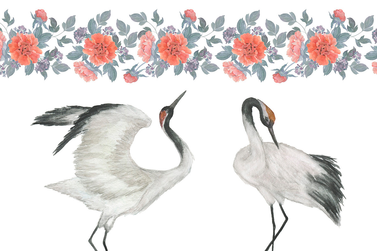 Two cranes and chinese peony, a Pattern Graphic by ramika (Photo 4 of 6)