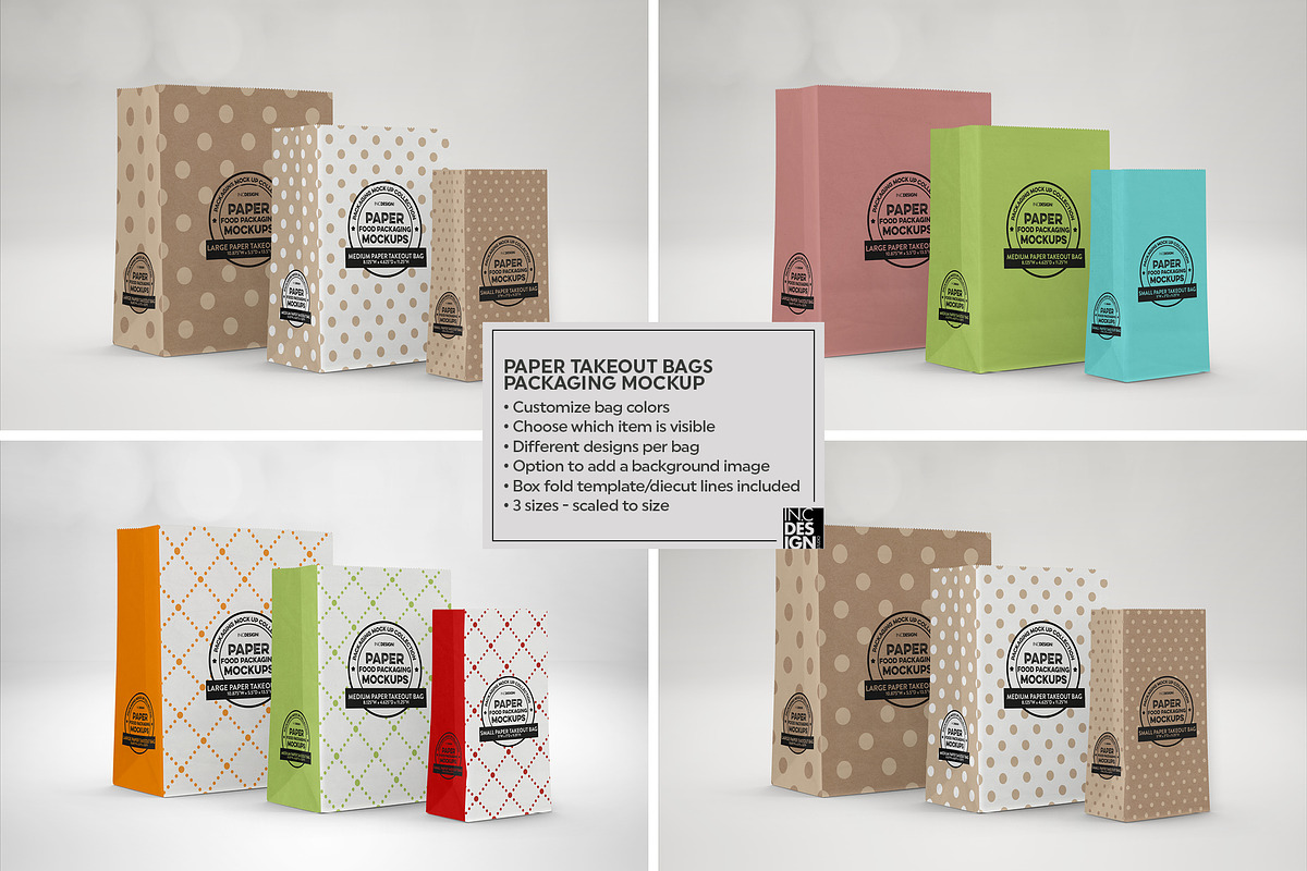 Paper Takeout Bags 3 Sizes Mockup, a Packaging Mockup by INCDesign (Photo 2 of 7)