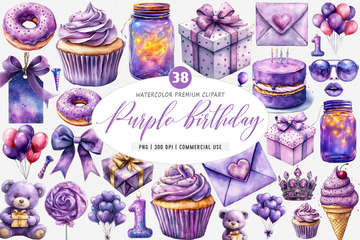 Purple Birthday Party PNG, an Illustration by SinaCreation (Photo 1 of 5)