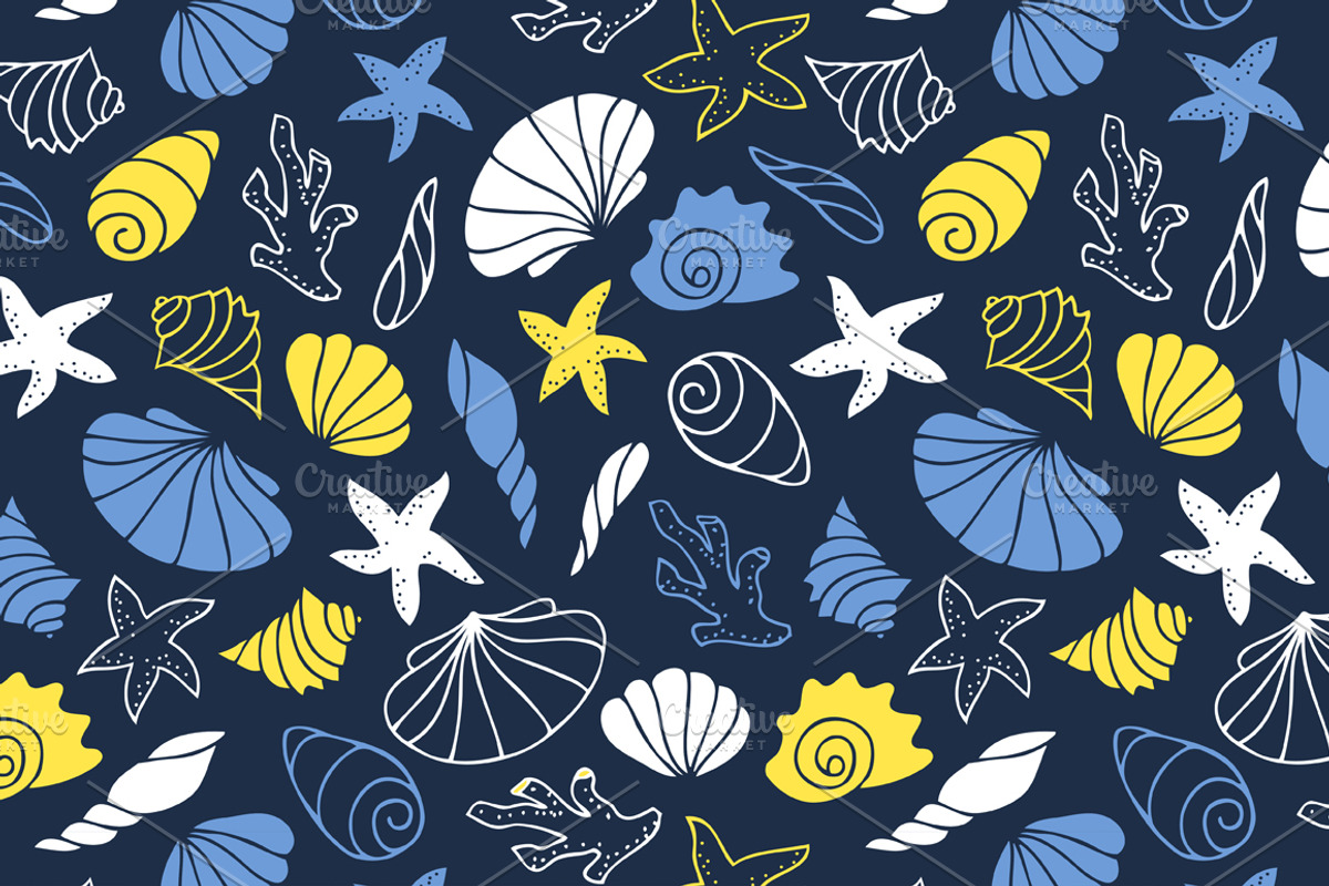 10 seamless patterns with seashells, a Pattern Graphic by EvgeniaV (Photo 4 of 7)