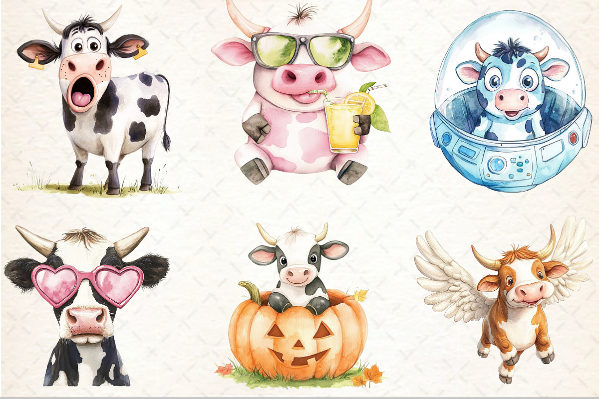 Funny Cow Sublimation Clipart, a Seasonal Illustration by Rose Art (Photo 3 of 3)
