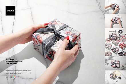 Gift Box Wrapping Paper Mockup Set, a Packaging Mockup by creatsy5
