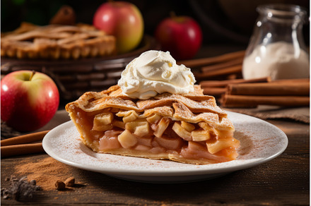 Delicious slice of apple pie with, a Food & Drink Photo by Ylivdesign