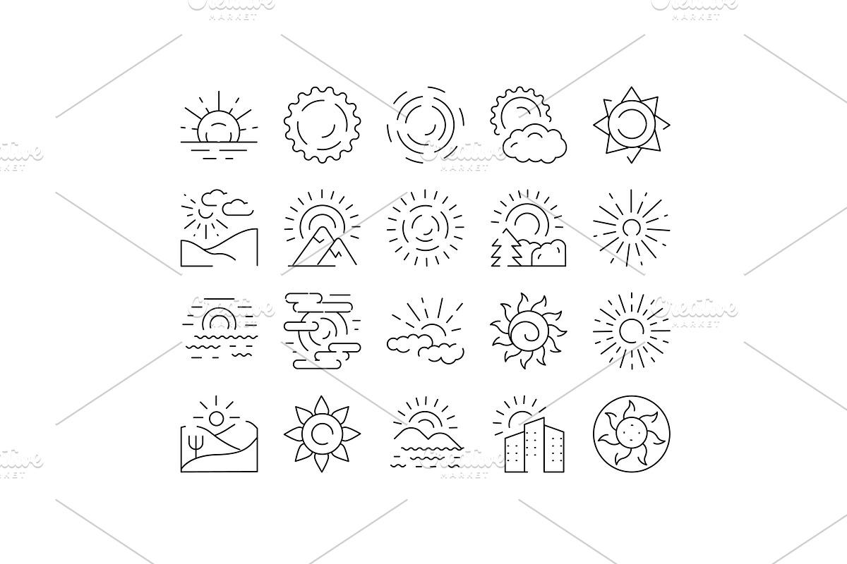 Sun rising and setting line icons, an Illustration by pikepicture
