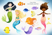 Mermaids and Under sea animals, an Animal Illustration by Watercolor Nastasia Art (Thumbnail 2 of 19)