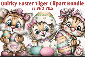 Quirky Easter Tiger Clipart Bundle, an Animal Illustration by RobertsArt