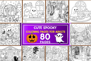 80 Cute Spooky Coloring Pages Bundle