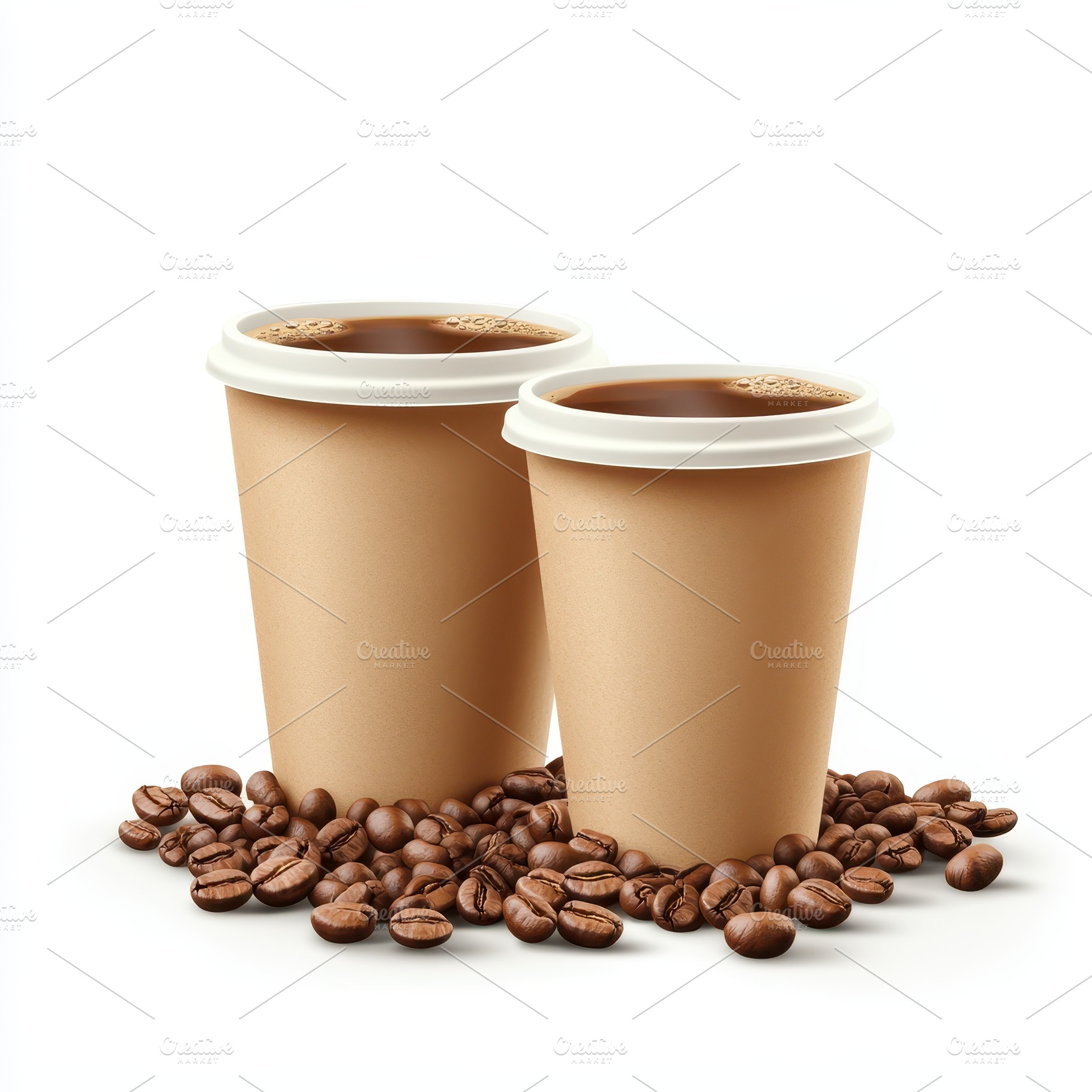 Two coffee cups and roasted beans fr, a Food & Drink Photo by Pixeness Studio