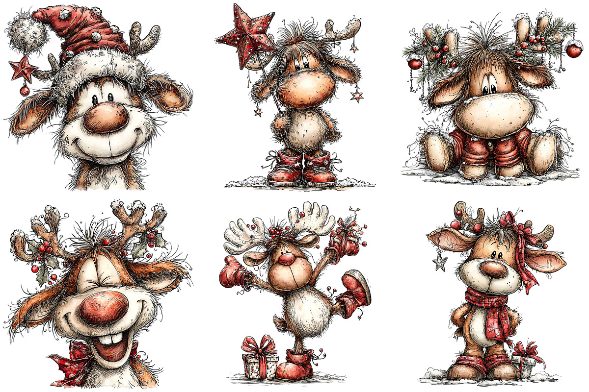 Funny Christmas Reindeer Clipart, an Illustration by Craft Nest (Photo 8 of 10)