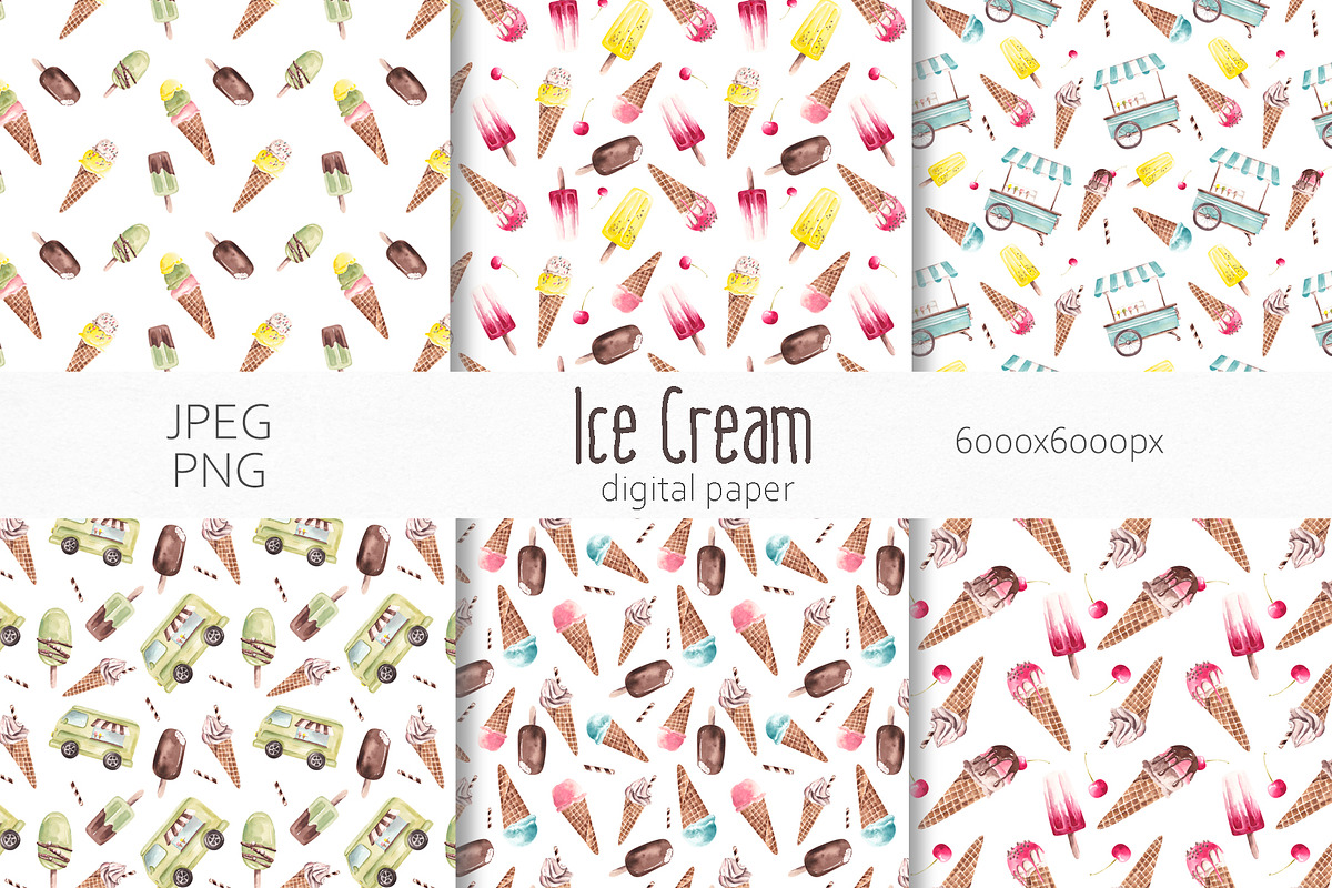 Watercolor Ice Cream Collection, a Food Illustration by YuliyaArtGarden (Photo 8 of 11)
