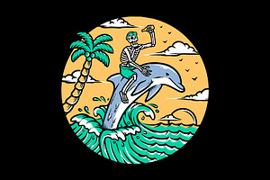 explore the ocean with dolphin, an Animal Illustration by gunaonedesign