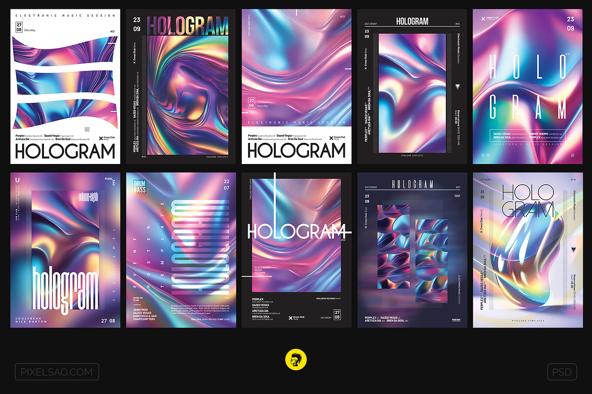 Hologram Party Flyers, Posters Pack, a Poster Template by pixelsao (Photo 2 of 23)
