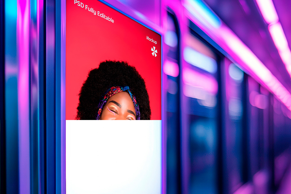 Futuristic Subway Billboard Mockup w, an Advertising Mockup by Mego-studio (Photo 2 of 5)