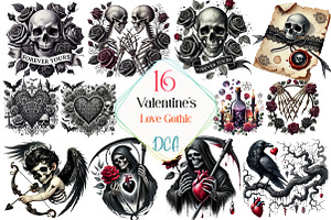 Love Gothic Valentine's Day Clipart, an Illustration by DreamCafeArt