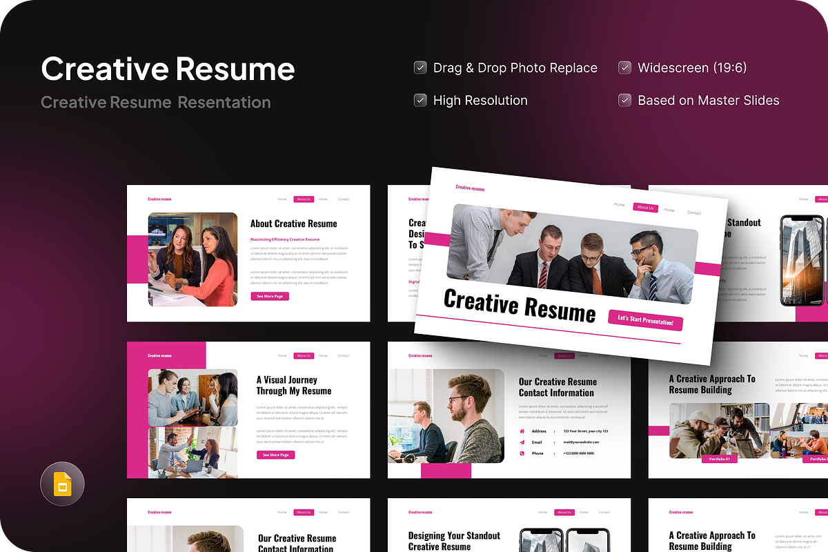Creative Resume Google Slides, a Presentation Template by SquidPixey (Photo 1 of 7)